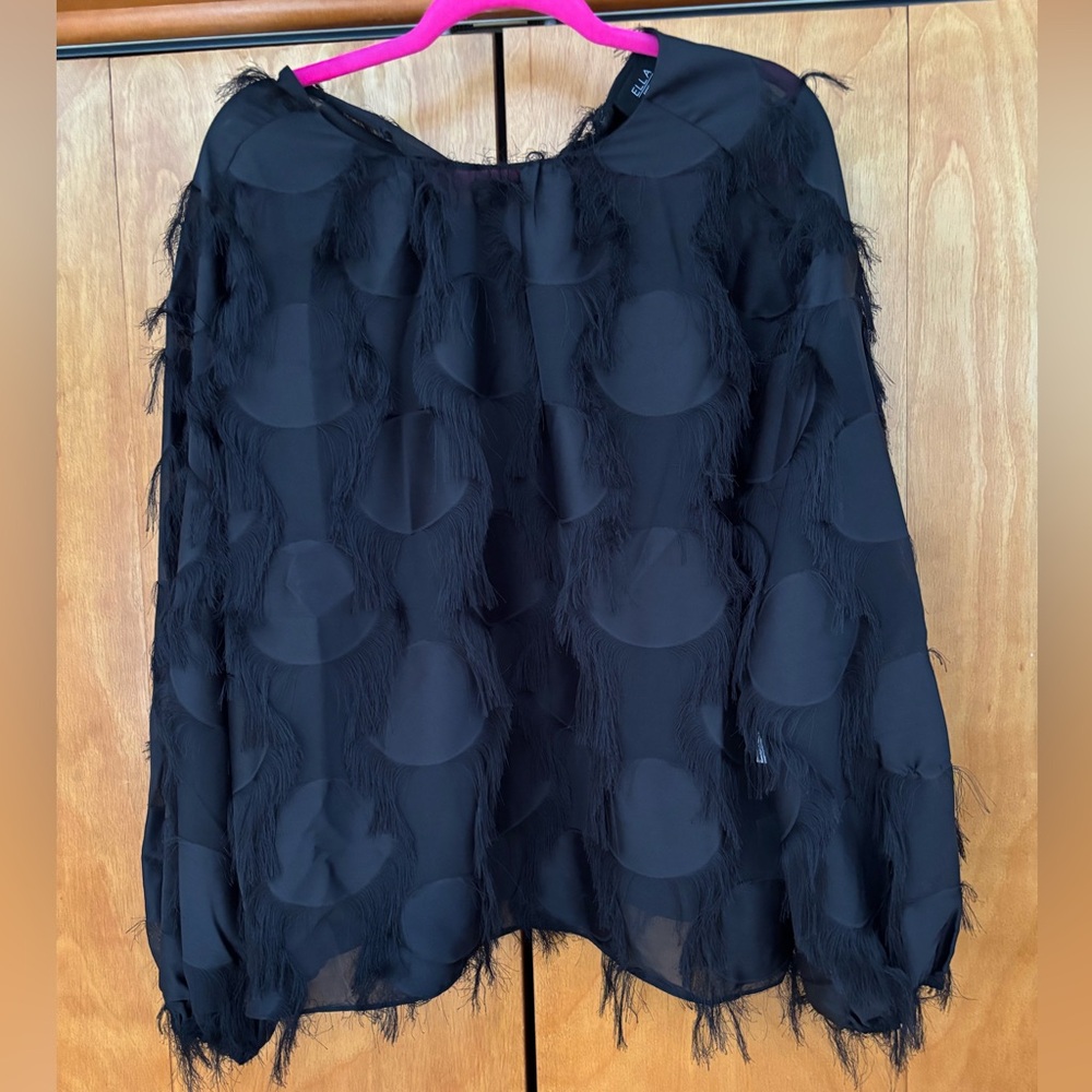 Ella Rafaella Black Fringe Circle Women Blouse